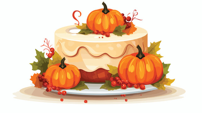 Vector image icon of thanksgiving day cake with pum