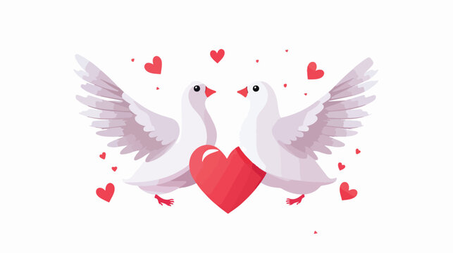 Vector image icon of two doves with hearts with whi