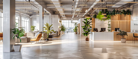 Modern Corporate Office with Stylish Furniture and Open Space Design, Bright and Comfortable Environment