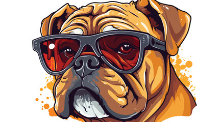 Vector image illustration of bulldog with glasses 2 - obrazy, fototapety, plakaty