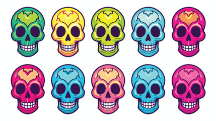 Vector image illustration of colorful skulls 2d flat