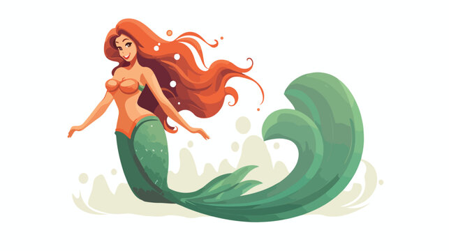 Vector image illustration of mermaid girl with fish