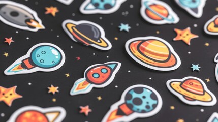 Blank mockup of spacethemed stickers. .