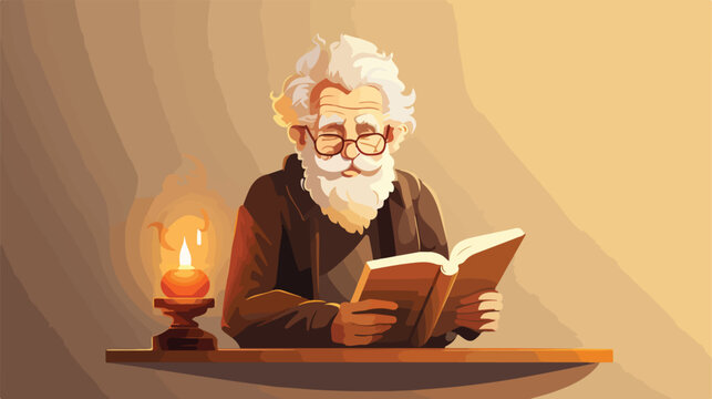 Vector image illustration of old man reading book w