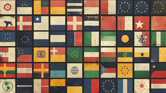 An image showcasing the flags of all 27 member countries of the European Union arranged in a grid pattern, with each flag represented in vibrant colors and accurate proportions.