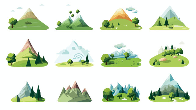 Vector image of 12 landscape icons on white background