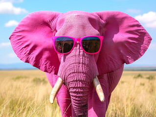 Pink elephant with glasses