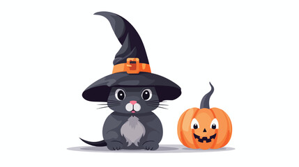 Vector image of a rabbit in a witch costume and hat