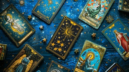 blue background tarot cards celestial