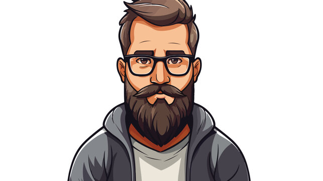 Vector image of bearded man with glasses 2d flat cartoon