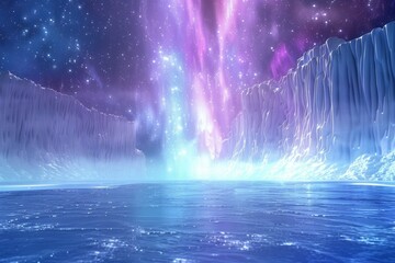 A beautiful blue ocean with a waterfall in the background