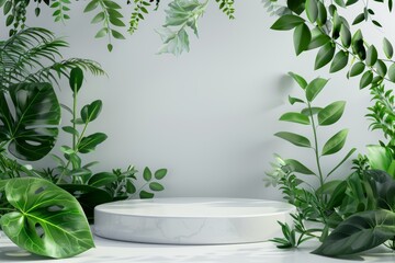 White Table With Green Plants