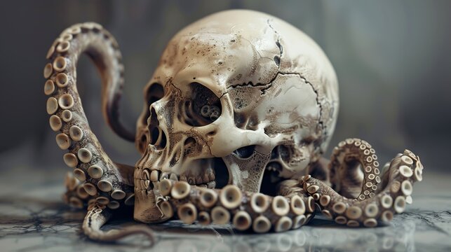 a skull with tentacle in realistic like a photo