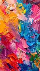 An abstract oil painting background in a symphony of vibrant colors and fluid shapes. Brushstroke painting that captures the expressiveness and depth of art. - obrazy, fototapety, plakaty