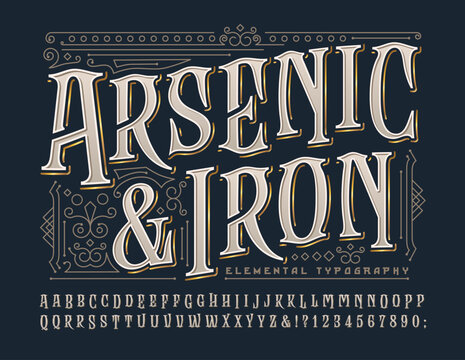 Arsenic and Iron is an ornate old-word alphabet with victorian and art deco elements and effects.