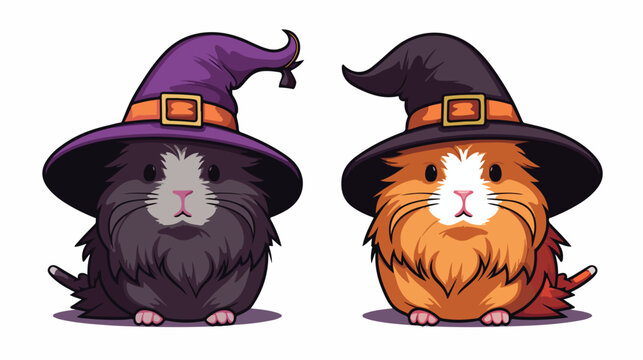 Vector image of guinea pig in hat and witch costume