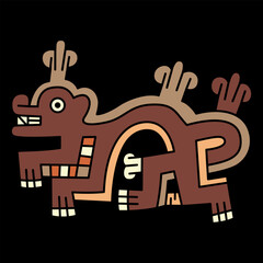 Fantastic animal. Native American art of ancient Peru. Wari Andean culture. Ethnic indigenous design.