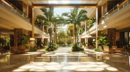 Fototapeta premium Modern Luxury Mall Interior with Elegant Design and Boutique Stores, Urban Retail Environment