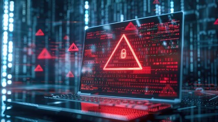 System hacked warning alert on notebook (Laptop). Cyber attack on computer network, Virus, Spyware, Malware or Malicious software. Cyber security and cybercrime. Compromised information internet.