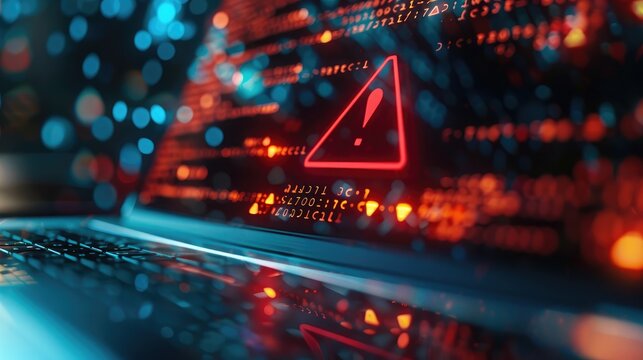 System hacked warning alert on notebook (Laptop). Cyber attack on computer network, Virus, Spyware, Malware or Malicious software. Cyber security and cybercrime. Compromised information internet.