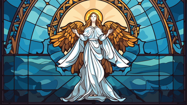 Vector image of stained glass with a religious imag