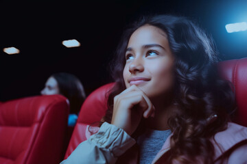 portrait of girl watching a movie at the cinema