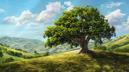 Obraz premium A picturesque image featuring a serene background for the desktop, with a majestic tree standing tall amidst a tranquil natural setting