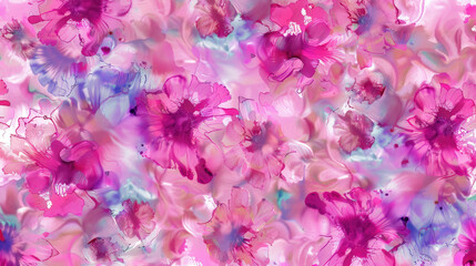 Obraz premium Seamless floral pattern with abstract pink tie-dye flower background with watercolor texture White peeling paint on wooden wall background 