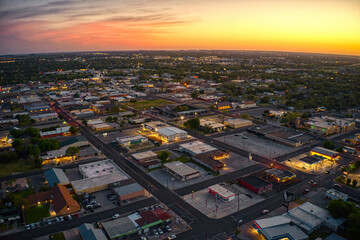 Aerial View of Downtown Killeen, Texas at Sunset in Spring - 784832103