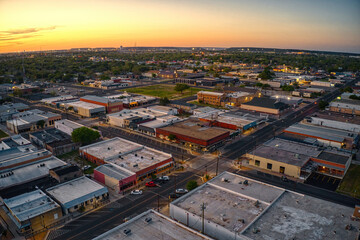 Aerial View of Downtown Killeen, Texas at Sunset in Spring