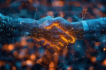 radiant digital handshake a fusion of technology and business partnership in a network of connections