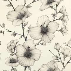 Fototapeta premium seamless asian floral design drawn with a pen, in the style of floral, minimalist nature studies