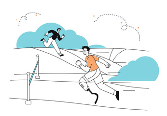 Man with prosthesis run vector linear