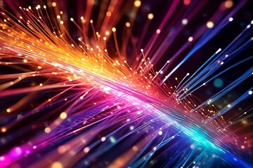 Fototapeta na wymiar Web of Fiber Optic Cables Transmitting Data Signals 