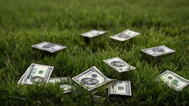 100 dollar bills growing in grass created with generative ai