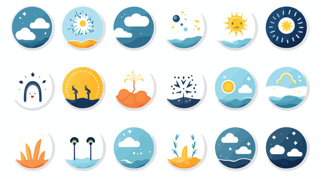 Vector image set of 15 weather icons with white background