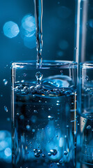 Macro photography of advancements in clean water technology, realistic natural science photography, copy space