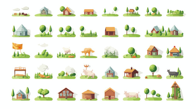 Vector image set of 36 3d farm icons on white background