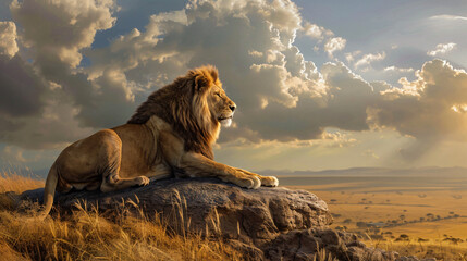 Majestic lion surveying its territory from a rock