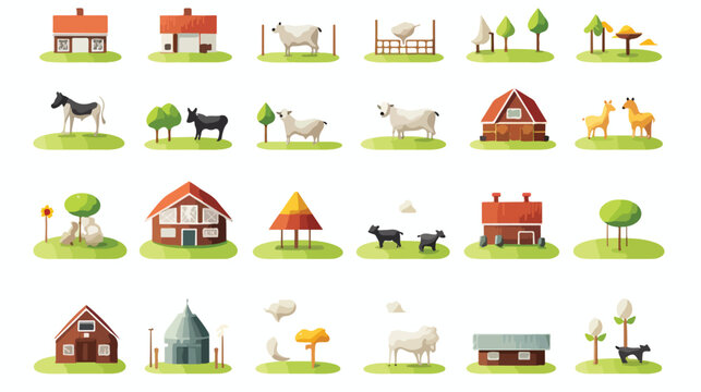 Vector image set of 50 3d farm icons on white background