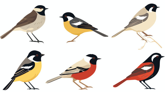 Vector image set of 6 bird icons with white background