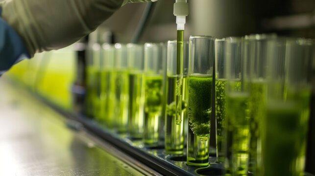 In a laboratory a technician extracts lipids from a test tube filled with microalgae a key step in the production of biofuel. These microscopic organisms may not be visible to the .