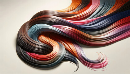 multi-colored hair strands flowing across the frame, with vibrant colors