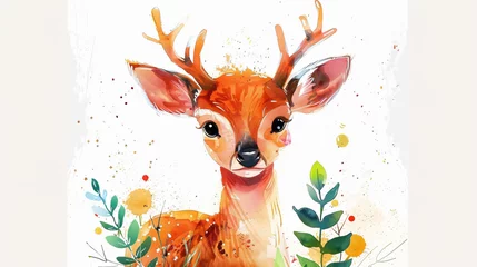 Tuinposter Painting funny deer for kids ON WHITE BACKGROUND © Soomro