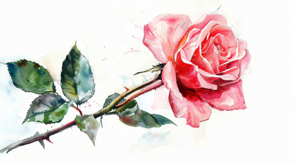 Pink Rose Flower isolated watercolour illustration