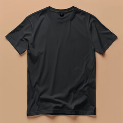 the front of a black tshirt mockup, bg is brownish studio setting,generative ai
