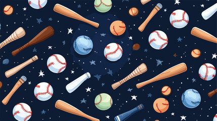 Vector seamless pattern with baseball bats ball hel - obrazy, fototapety, plakaty