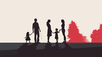 Vector silhouette family with three children 2d flat