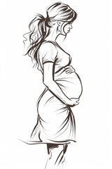Pregnant woman, full shot, left view, in the style of bold outlines