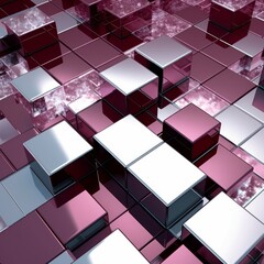 Square wall tiling mosaic wallpapers, in the style of light silver and dark maroon, three-dimensional puzzles